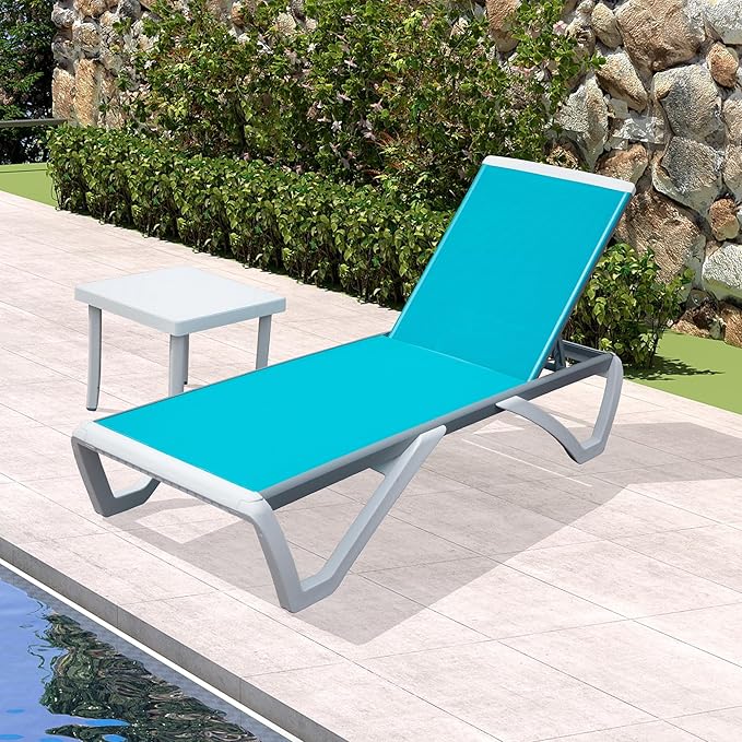 Domi Outdoor Lounge Chair, Aluminum Patio Chaise Lounge with 5 Position Adjustable Backrest and Wheels - Photo 3