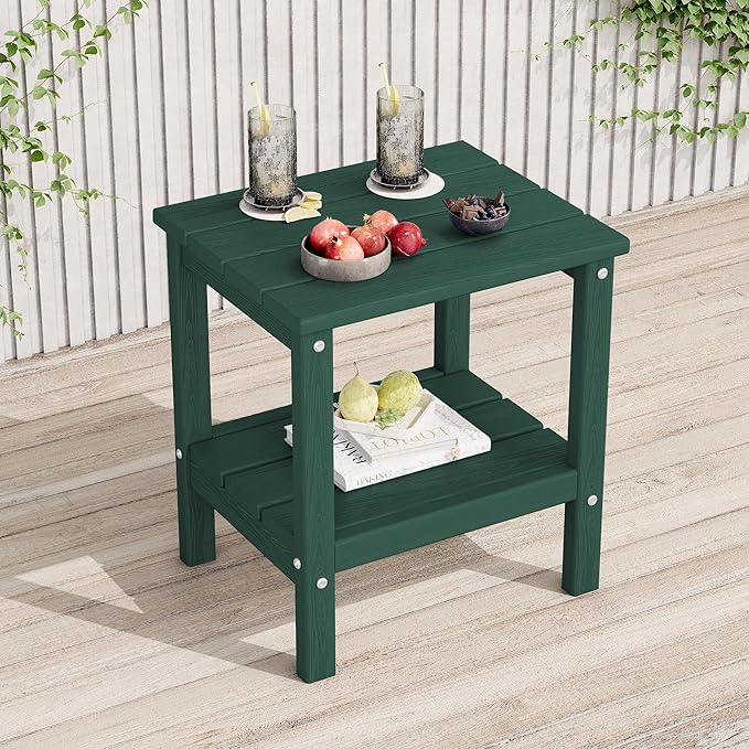 KINGYES 2-Tier Outdoor Side Table, HDPE All Weather Adirondack Patio Tables,Green