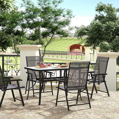 SDHYL 47 Inch Rectangle Tempered Glass Patio Dining Table Patio Table Coffee Table Dining Bistro Table, for Outdoor Garden Balcony Backyard Poolside Lawn, with Umbrella Hole, Black