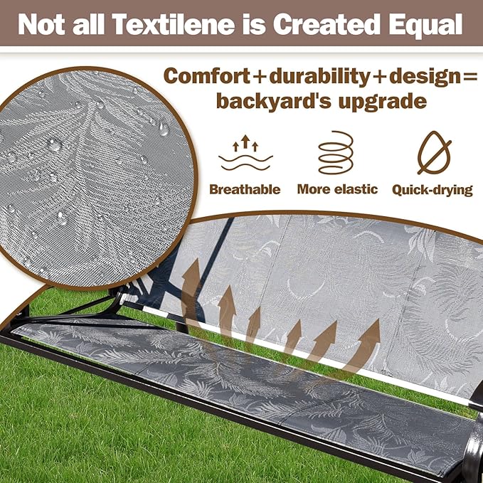Heavy Duty Porch Swing Outdoor, 900LBS Capacity Textilene Hanging Bench Swing Chair with Extended Chains - Photo 4
