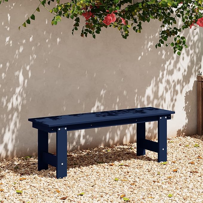 WestinTrends Ashore Outdoor HDPE 48" Modern Backless Patio Bench, Navy Blue