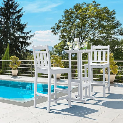 nalone Outdoor Bar Chairs and Table Set, HDPE Balcony Adirondack Chairs and Table 3 Pieces Set, Outdoor Bar Stools Set for Garden, Yard, Backyard (White, Bar Chairs with Table)