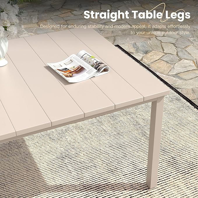 VICLLAX Outdoor Patio Dining Table for 6, 63" Rectangle Dining Table with Umbrella Hole for Porch, Backyard, Garden - Photo 5