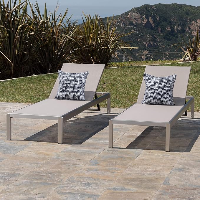 Christopher Knight Home Outdoor Aluminum Chaise Lounge, Set of 2, Grey - Photo 2
