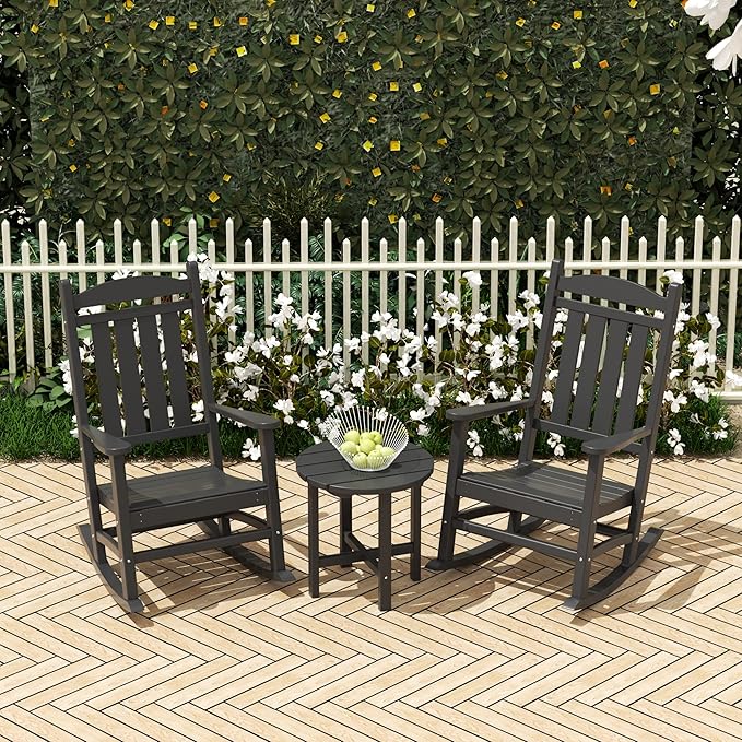 WO WESTIN OUTDOOR HDPE Laguna Classic Porch Rocking Chair (Set of 2), Gray