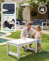 SERWALL HDPE Outdoor Loveseat with Cushions, All Weather Use Outdoor Loveseat Sofa, White Frame/Grey Cushion - Photo 8