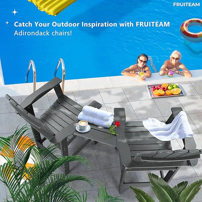 FRUITEAM High-Adirondack-Chairs Set of 2 with Connecting Tray, Outdoor Weather-Resistant Deck Chairs, Low-Maintenance Poly Balcony Set, for Patio, Poolside, Garden
