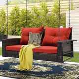 DWVO Hanging Porch Swing Chair Outdoor Wicker Rattan Patio Swing Lounge 2 Seats Cushions Capacity 530lbs for Balcony - Photo 7
