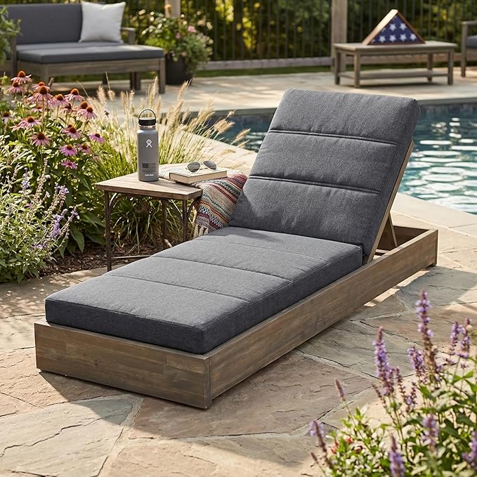 Merax Outdoor Chaise Lounge Cushion Only - Water-Resistant Patio Lounge Chair Cushion with Removable Cover, Grey