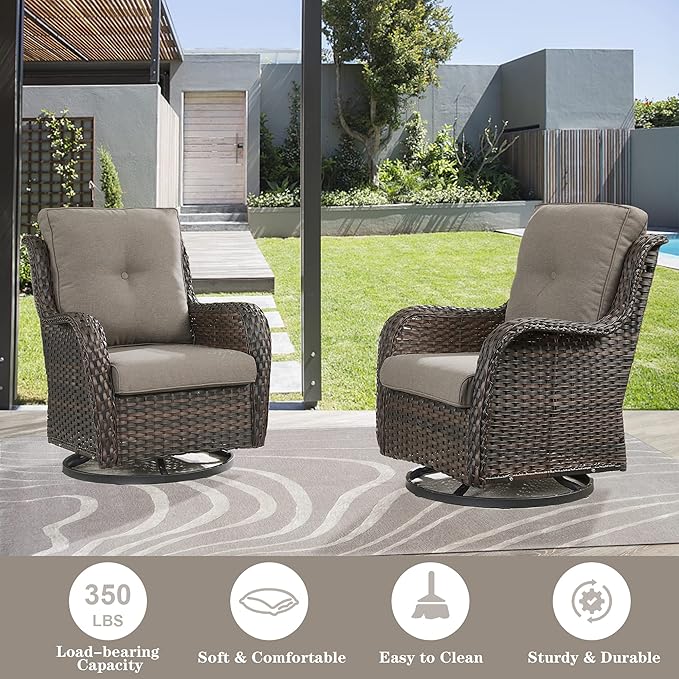 Belord 5 Piece Wicker Patio Furniture Set, Outdoor Swivel Rocker Chairs Set of 2 with Ottomans and 3 Seater Sofa - Photo 2