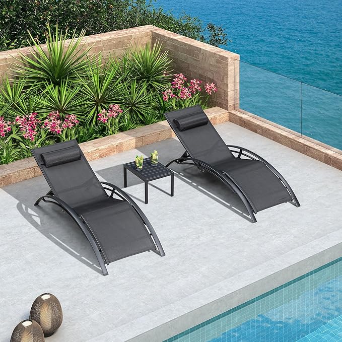 PURPLE LEAF Patio Chaise Lounge Set of 3 Outdoor Lounge Chair Beach Pool Sunbathing Lawn Lounger Recliner Chiar Outside - Photo 4