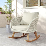 Outdoor Wooden Rocking Chair, Patio Rocking Chair with Soft Cushions & Wood Leg - Photo 1