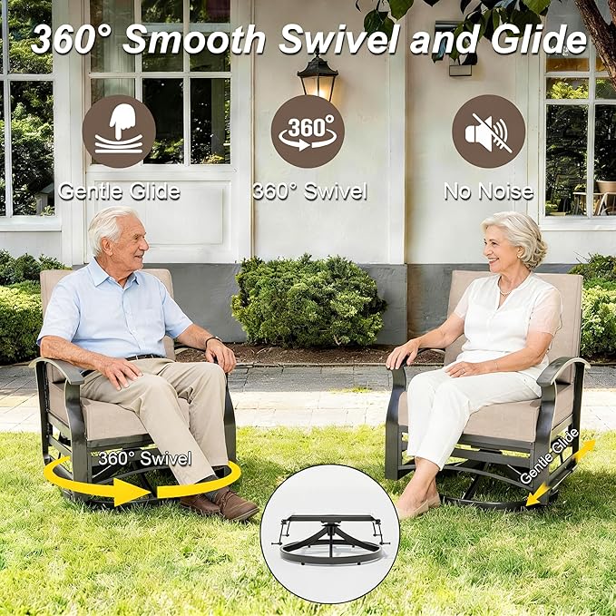 Gotland 5 Piece Patio Set, Aluminum Outdoor Swivel Chairs Set with 48’’ Round Fire Pit 5.1’’ High-Resilience Seat - Photo 5