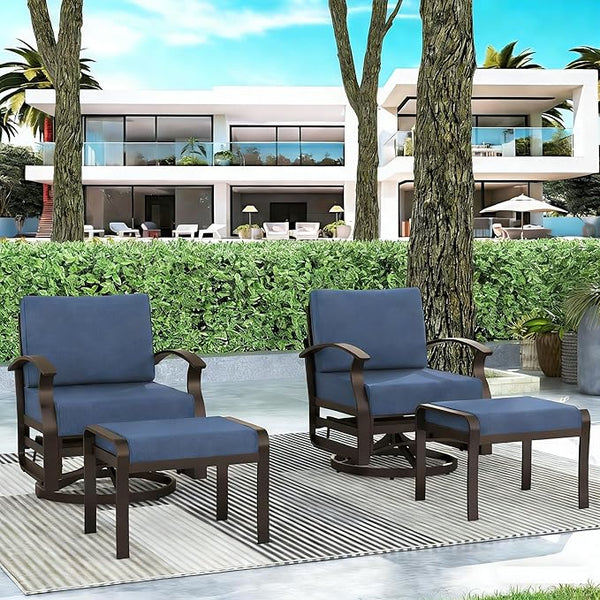 Gotland 4 Piece Patio Set, Metal Outdoor Swivel Chairs Set of 2 with 2 Ottoman 5.1’’ High-Resilience Seat Cushions - Photo 1