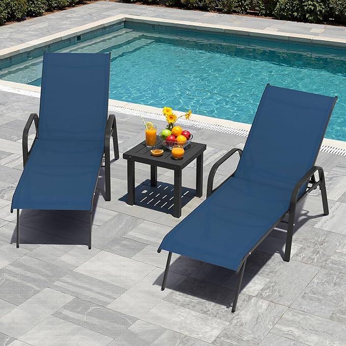 Crestlive Products Chaise Lounge Chair Outdoor with Armrests, Pool Lounge Chairs Set of 2 - Photo 7