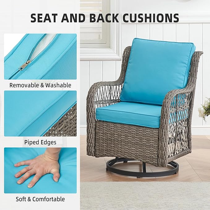 GAOMON 3 Pieces Outdoor Swivel Rocker Chair Set of 2 with Small Side Table, 360-Degree Swivel Rocking Chair - Photo 8