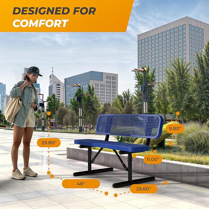 Heavy-Duty Outdoor Metal Bench, Thermoplastic-Coated, Portable, Weatherproof, Commercial-Grade for Parks, Gardens - Photo 4