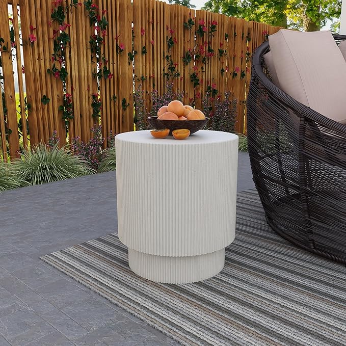 LeisureMod Modern Side Table Round Fiberstone Top Accent End Table for Home, Outdoor Patio, Living Room Sofa - Photo 2