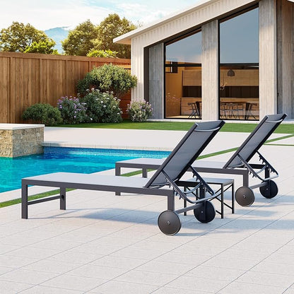 SUNLEI Patio Chaise Lounge Outdoor Set of 2, Pool Lounge Chairs for Outside w/5-Position Adjustable Backrest & All Weather, Tanning Recliner Chair for Pool Beach Deck (Grey, 4 Pieces)
