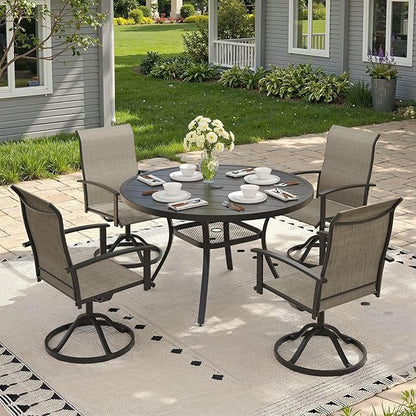 Outdoor Dining Table with Adjustable Umbrella Hole, 40.6" All-Weather Round Patio Dining Table for 4, Metal Patio Table with Storage Shelf for Garden Lawn Porch Deck Yard, Black