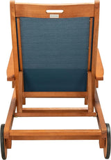 SAFAVIEH Outdoor Collection Kamson Natural Brown Solid Wood/Navy Fabric Adjustable Chaise Lounge Chair (PAT7071B) - Photo 5