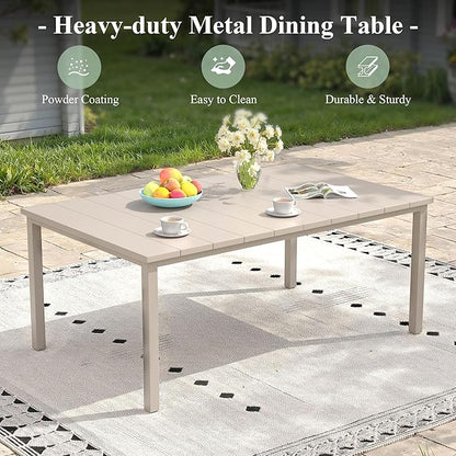Outdoor Dining Table for 6, 63" Rectangle Outdoor Table with Adjustable Umbrella Hole, All-Weather Metal Patio Dining Table for Lawn Garden Backyard Deck, Sandshell