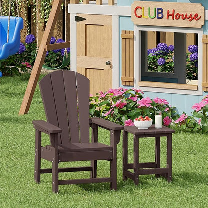 Costaelm Kids Outdoor Side Table, Small Patio HDPE Adirondack Square Table, Porch End Table for Outside Pool Garden, Dark Brown