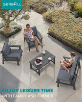SERWALL 4 Piece HDPE Outdoor Furniture Set, All Weather Wood-Like Outdoor Sofa Sectional Couch - Photo 9