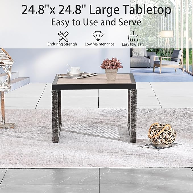 LOKATSE HOME Patio Coffee Table Dining Furniture for Balcony, Porch, Deck, Black/Brown