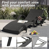 80.3” Outdoor Chaise Lounge, Pool Lounge Chairs Set of 2, Black Wicker Recliner Chair with Pull-Out Side Table - Photo 6
