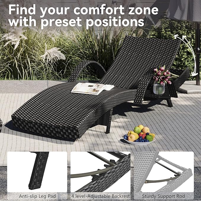 Outdoor Wicker Chaise Lounge Chairs Set of 2 - Photo 5