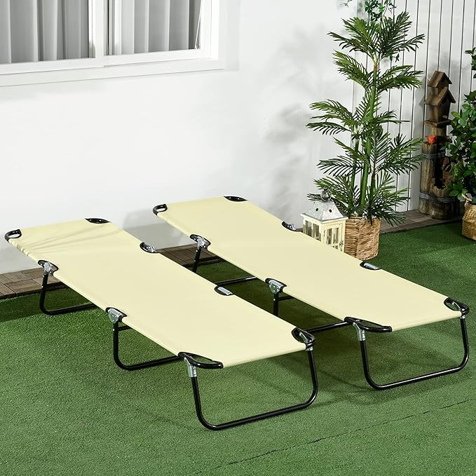 Outsunny 2 Piece Folding Chaise Lounge Pool Chairs, Outdoor Sun Tanning Chairs with 5-Level Reclining Back - Photo 9