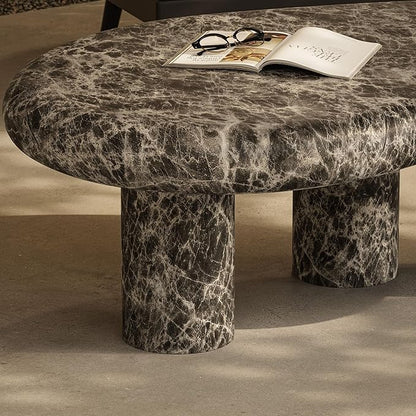 Modway Elowen Faux Marble Coffee Table in Dark Emperador Marble - Faux Emperador Marble Sculptural Center Table for Indoor and Outdoor Spaces