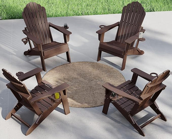 Plawdlik Folding Adirondack Chair Set of 4-with Two Cup Holder, Widened Heavy All-Weather HDPE, SGS Tested - Photo 1