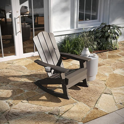 Taylor & Logan Nellis Adirondack Rocking Chair with Cup Holder, Weather Resistant HDPE Adirondack Rocking Chair in Brown