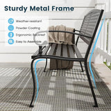 Outdoor Bench, 50 inches Metal Garden Bench, Cast Iron Steel Frame Patio Chairs w/Twist Circle Pattern Backrest for Park - Photo 4