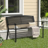 VICLLAX Outdoor Garden Bench, Metal Frame Patio Bench with Oval Design Backrest for Porch Yard Lawn Deck, Black - Photo 1