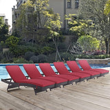Modway Convene Wicker Rattan Outdoor Patio Chaise Lounge Chairs in Espresso Red - Set of 6 - Photo 2