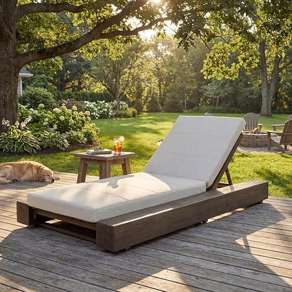 Christopher Knight Home Tory Acacia Wood Chaise Lounge Chair Outdoor, Poolside Sun Lounger Recliner, Patio Outdoor Chaise Lounge with Cushions, Adjustable Backrest Single Lounge Sofa, Grey+Beige