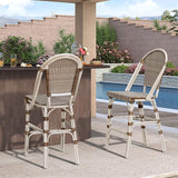 PURPLE LEAF French Bar Stool Set of 4 White Print Finish Patio Bar Stools with Back Rattan Bar Chairs Wicker Bar Height - Photo 2
