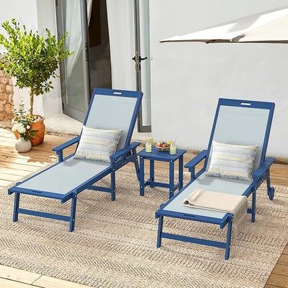 LUE BONA Chaise Lounge Chair Outdoor, HDPS and HDPE Wicker Chaise Lounger with 5 Positions, Pool Lounge Chairs with Wheels and Adjustable Backrest for Patio, Poolside, Deck, Backyard