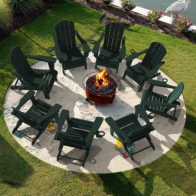 LOUNZY Folding Adirondack Chair Set of 8, Green