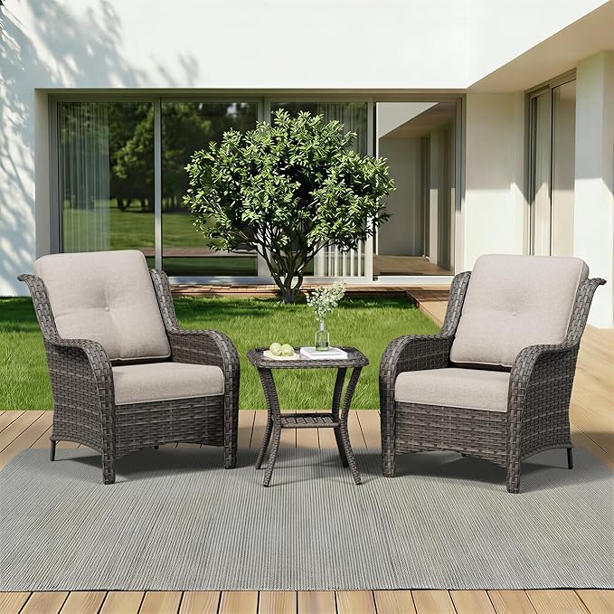 3 Pieces Outdoor Wicker Patio Furniture Set - Patio Chairs Set with Thickened Olefin Cushions - Photo 1