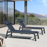PURPLE LEAF Outdoor Lounge Chair Set of 3 Patio Chaise Pool Lounger Aluminum Frame with Side Table and Wheels for - Photo 2