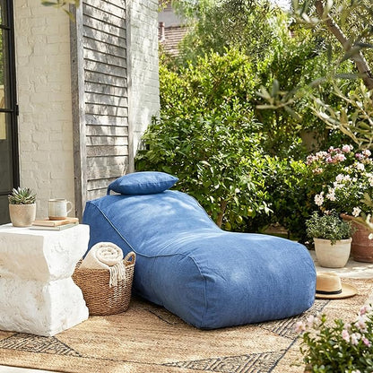 Christopher Knight Home Morton Outdoor Bean Bag Chair, Fabric Bean Bag Chair for Adults and Kids, Indoor/Outdoor Sun Lounger with Headrest, Patio Chaise Lounge Chair, Navy Blue
