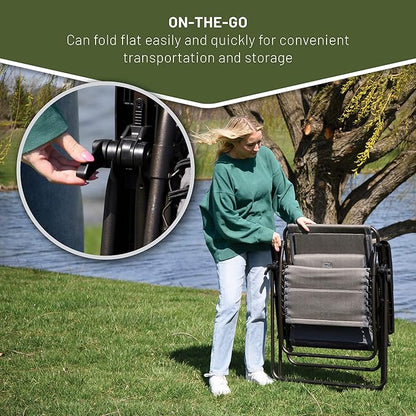 TIMBER RIDGE Aluminum Zero Gravity Chairs, Folding Recliner Chair Padded with Cup Holder and Headrest, Adjustable Lounge Reclining Chair for Outdoor Camping Lawn Patio Indoor, Supports 350lbs, Brown