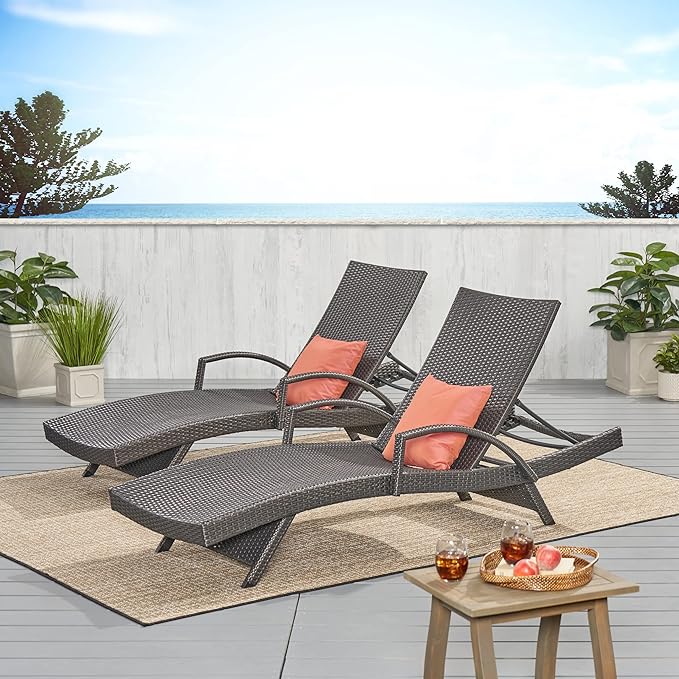 Christopher Knight Home Salem Outdoor Wicker Arm Chaise Lounges, 2-Pcs Set - Photo 2