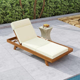 Acacia Wood Chaise Lounge Set with 3-Fold 4" Water-Resistant Cushion & Headrest, 4-Position Adjustable Backrest Recliner - Photo 3
