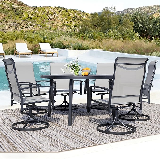 All-Weather 47" Round Outdoor Patio Table for 6, Metal Black Dining Table with Adjustable Umbrella Hole, Garden, Backyard & Deck Bistro Table