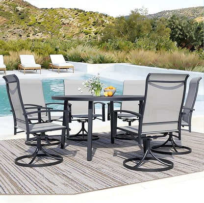 All-Weather 47" Round Outdoor Patio Table for 6, Metal Black Dining Table with Adjustable Umbrella Hole, Garden, Backyard & Deck Bistro Table